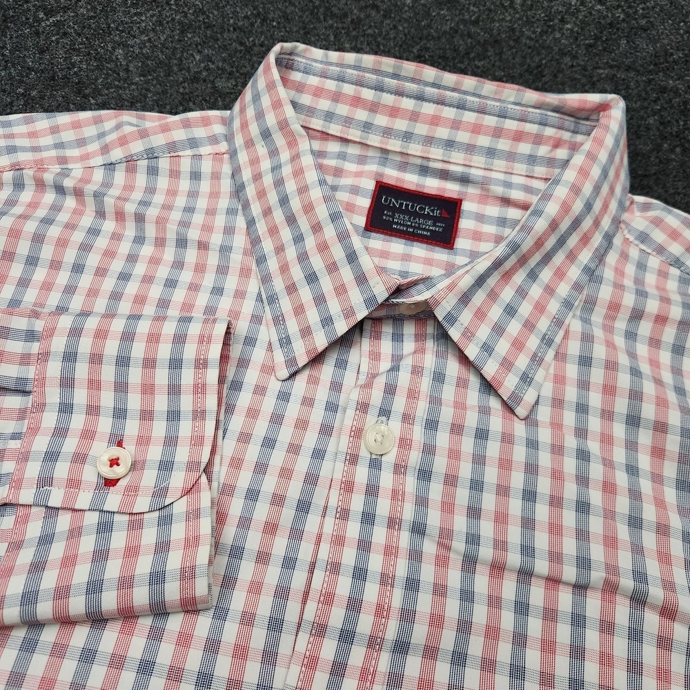 Untuckit Mens XXXL White Red Blue Nylon Stretch Button Up Shirt